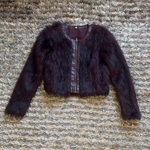 NWOT! Luxurious Burgundy Faux Fur Jacket, Size XS